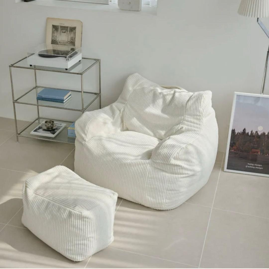 LOOSY HUGME ビーズソファ ホワイト オットマン付 - メルカリ