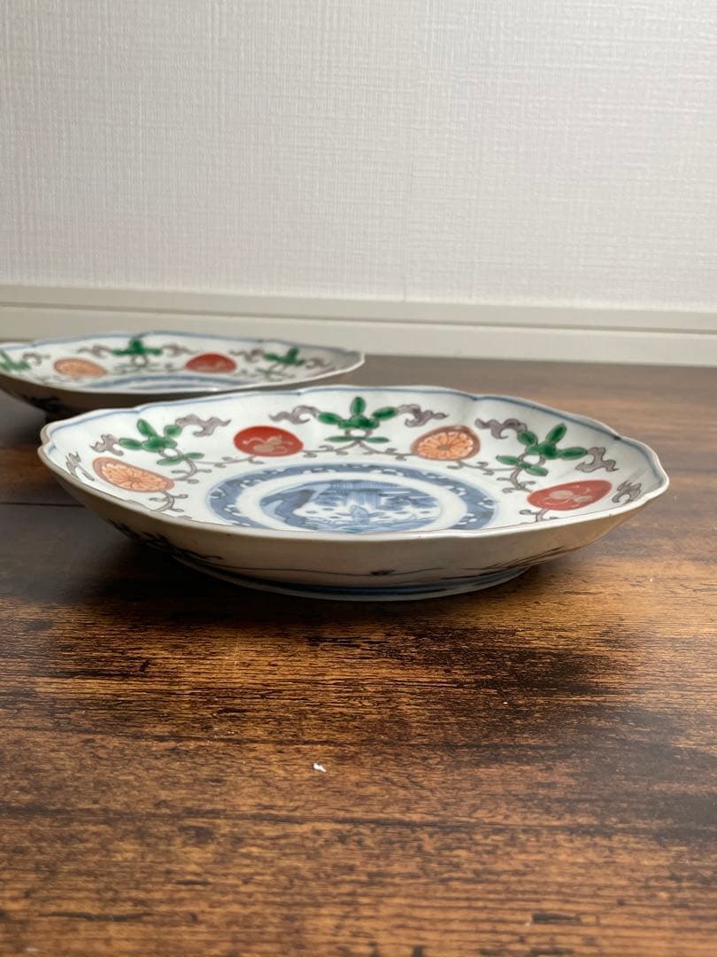 明治期 古伊万里 赤玉鯉滝上り図 大皿10客 中皿/七寸