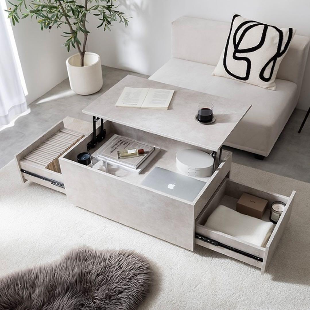 幅80cm】bolte 昇降式センターテーブル ストーン 収納 - メルカリ