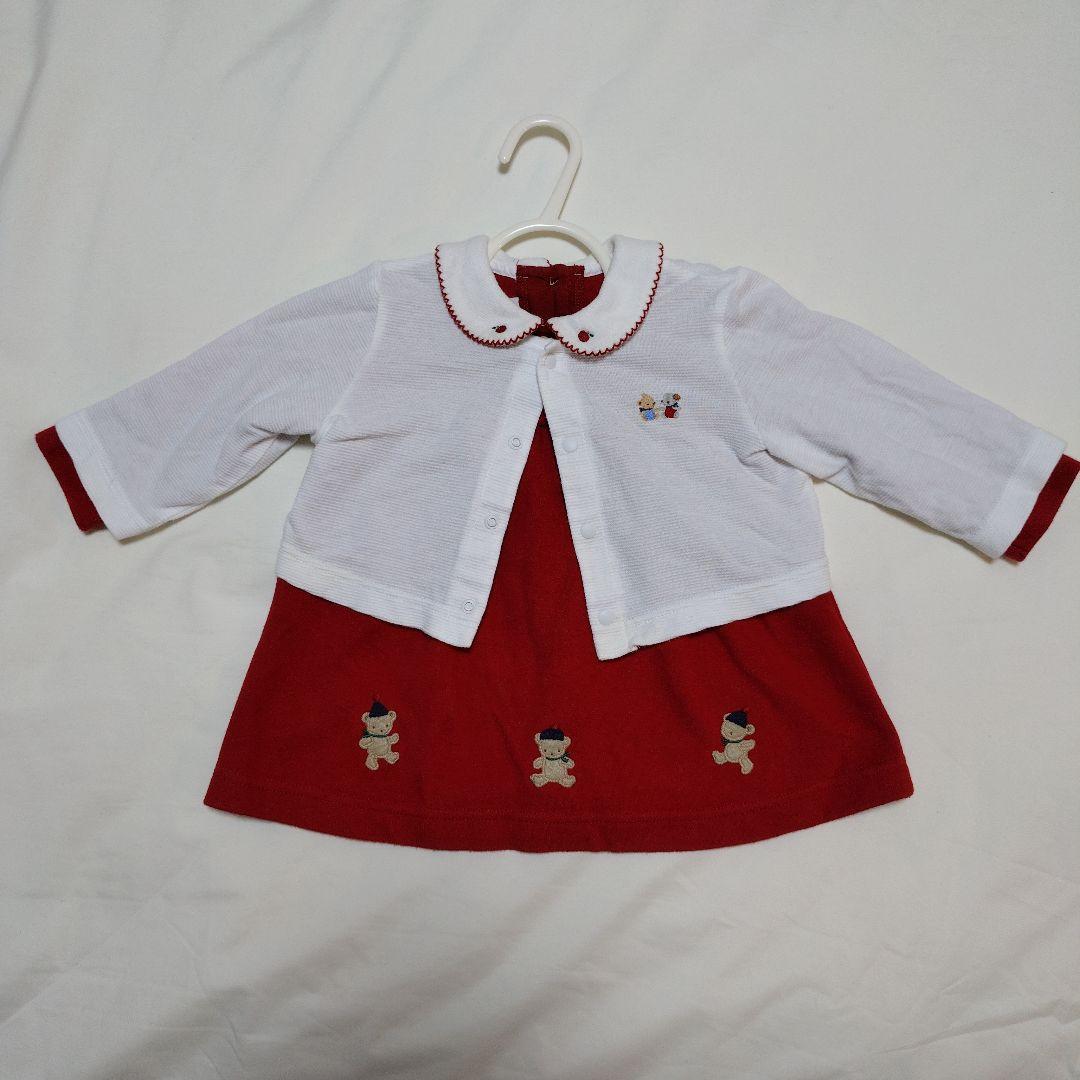 ファミリア 70cm 赤ワンピースと白カーディガン - メルカリ