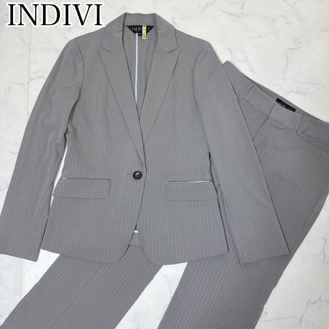 INDIVI インディヴィ 薄手 グレー パンツスーツ セットアップ 38