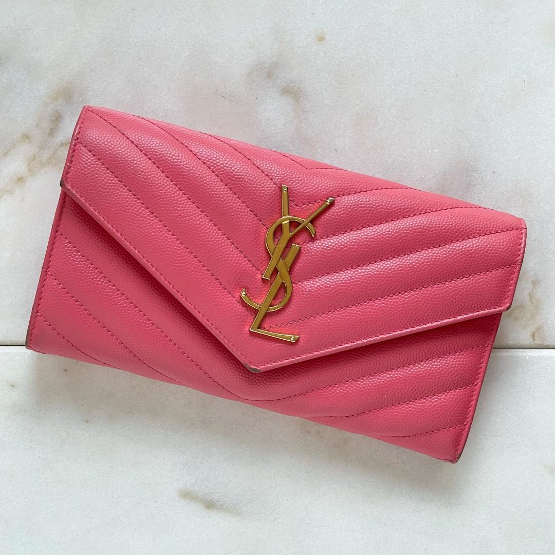 Yves Saint Laurent イヴサンローラン レザー 長財布 ピンク - メルカリ