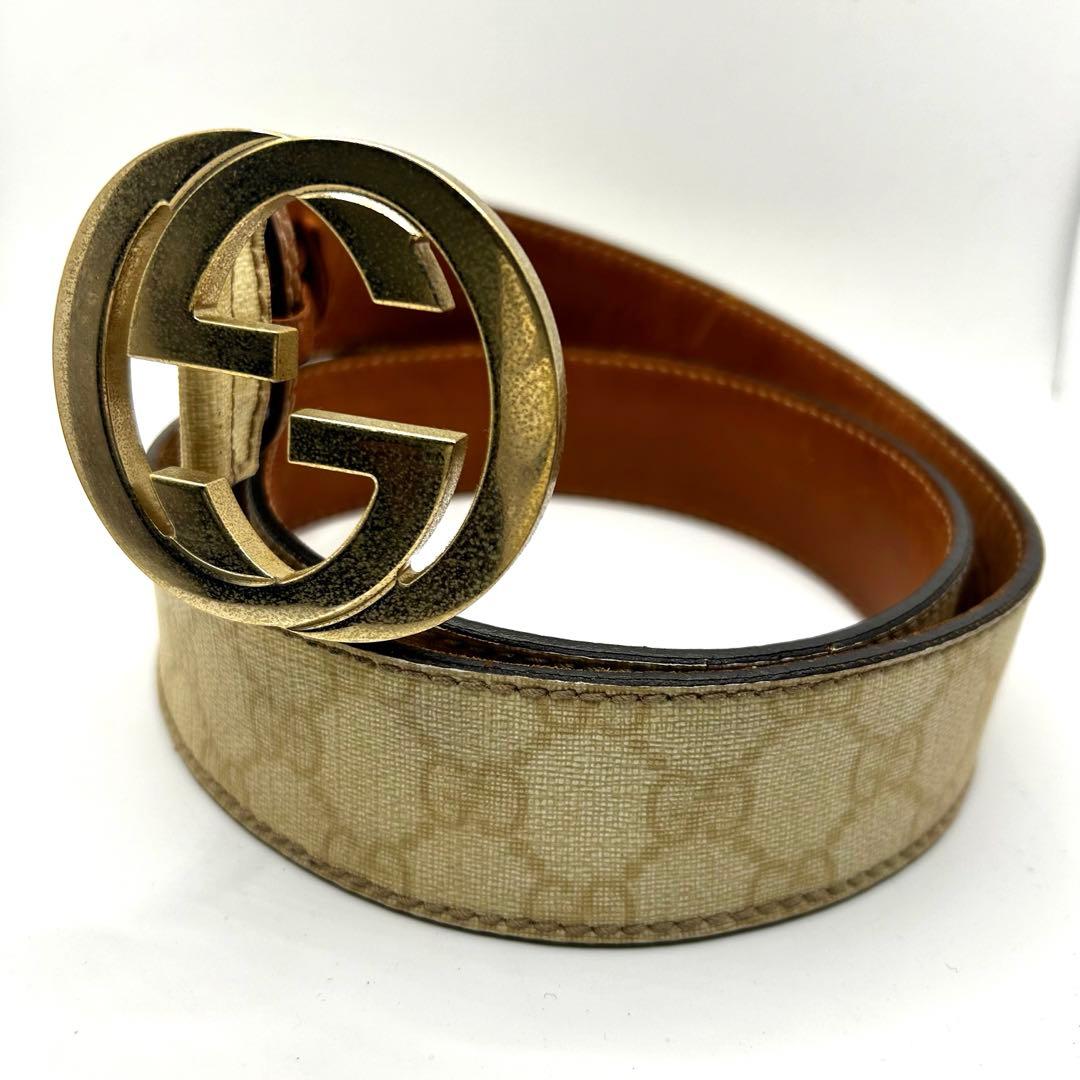 GUCCI GG金具　インターロッキング　ベルト　ロゴ総柄　レザー　114876 グッチ GUCCI インターロッキングG ベルト 80cm 114876 ブラウン×SV