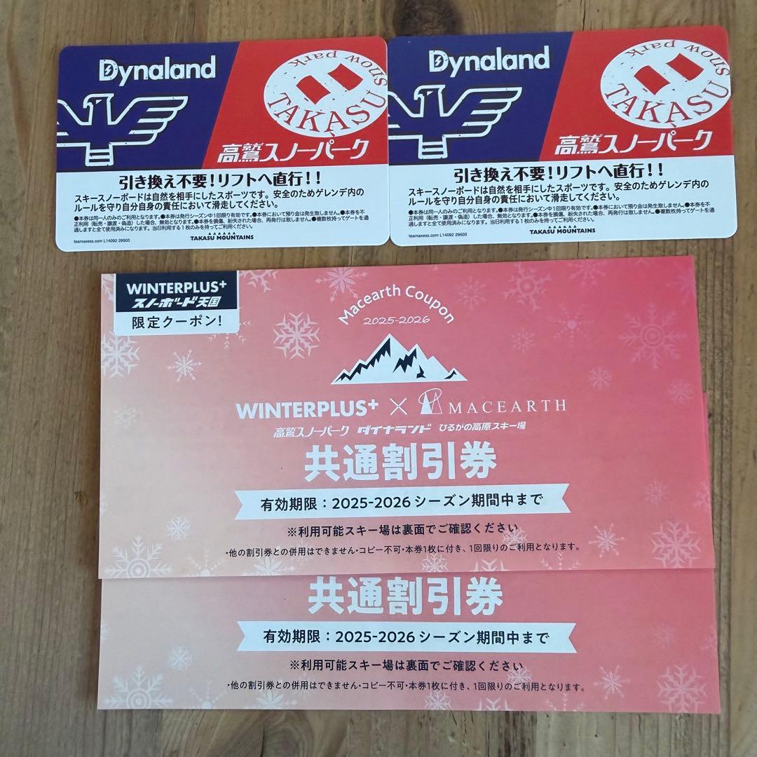 高鷲スノーパーク ダイナランド 2025-2026シーズンリフト1日券 大人2枚