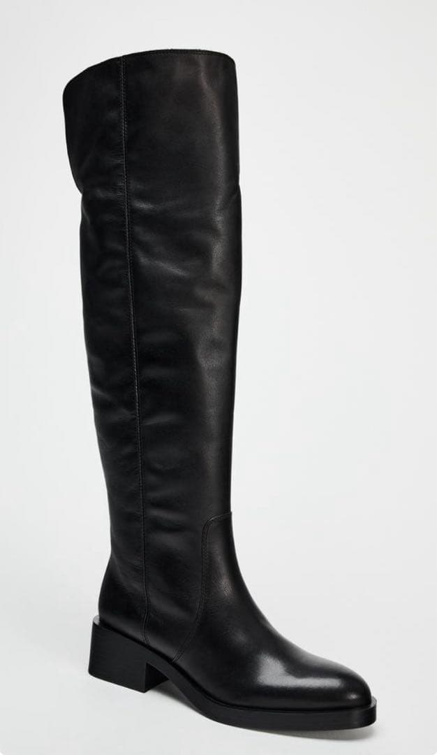 はな様 御専用　ZARAレザーニーハイブーツ ステッチディテールニーハイブーツ - ブラウン | ZARA Japan / 日本