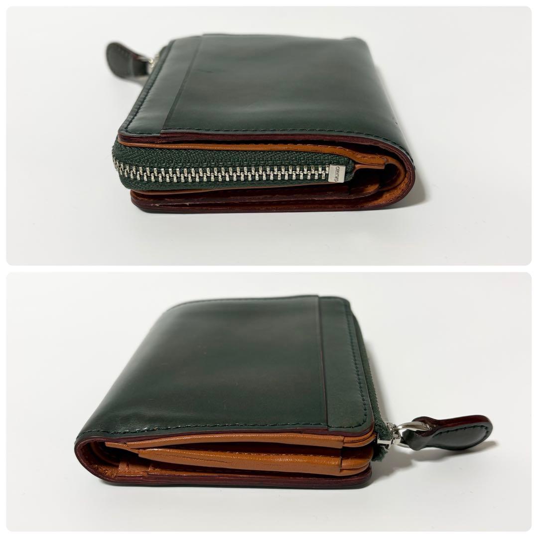 美品 ガンゾ コードバン Lファスナー 二つ折り財布 コンパクト ミニ
