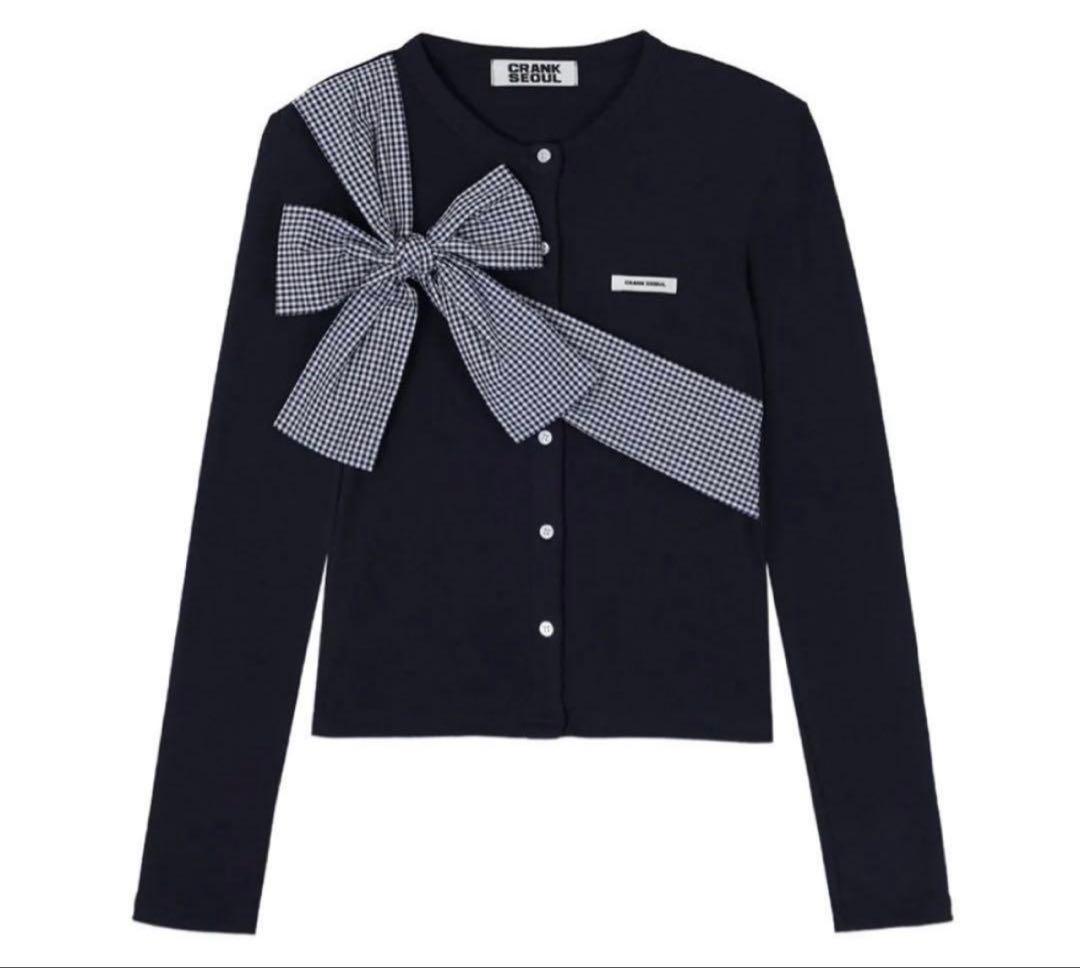 crank リボンタイドニットカーディガン ネイビー - メルカリ