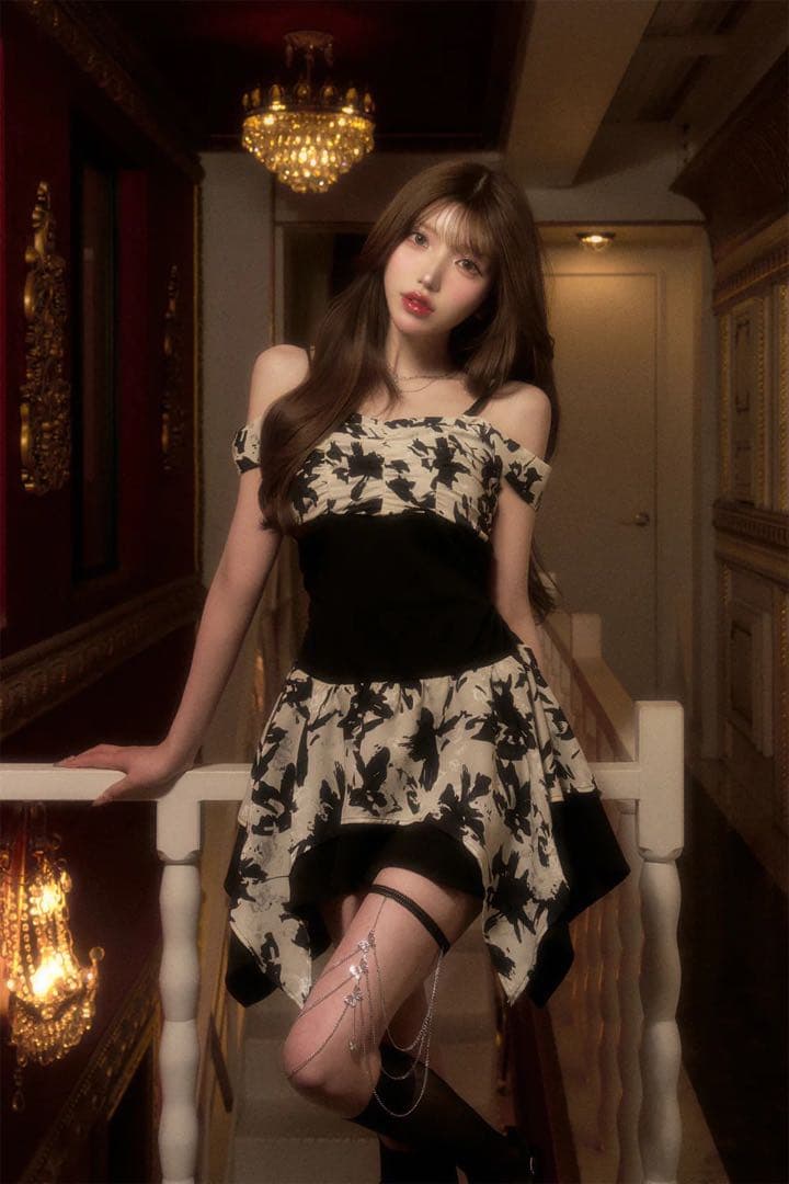 BELEAR MIMI《ベリアミミ》フラワーニュアンスミニワンピース BLK