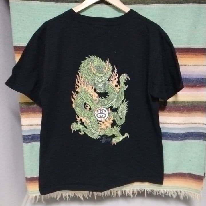 90s old stussy Tシャツ 赤青タグ ドラゴン 龍 両面プリント - メルカリ