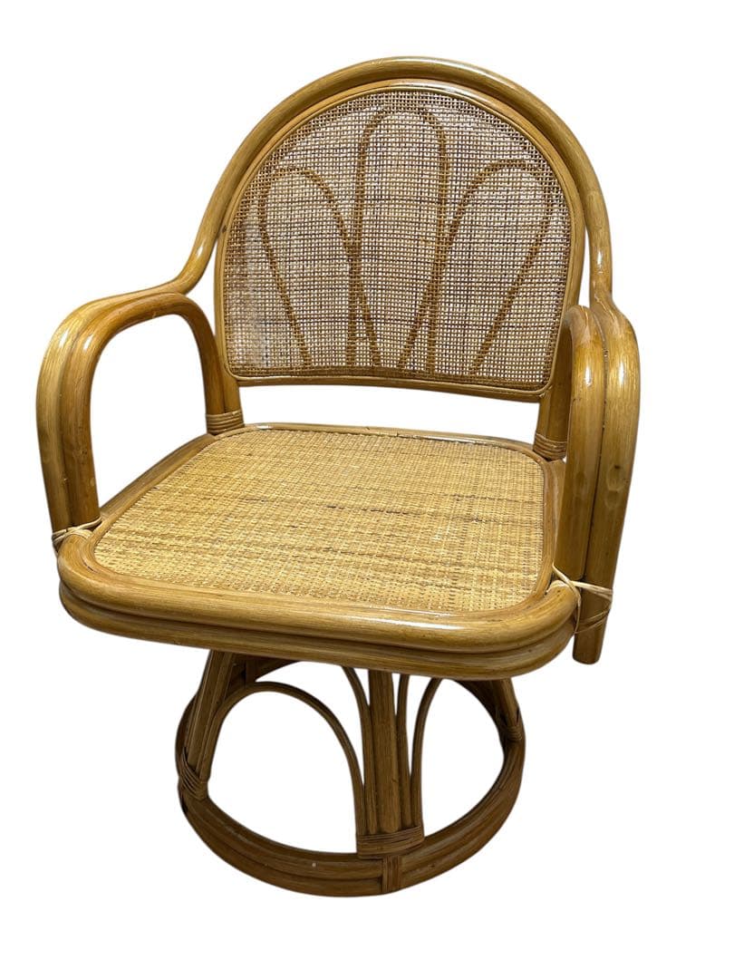 レトロ】ラタン 回転座椅子 籐製 アームチェア 360度回転 ヴィンテージ