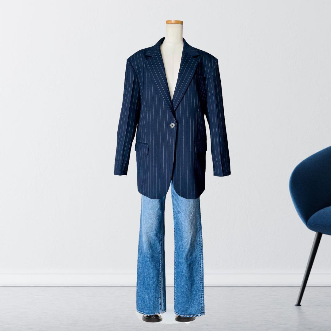 SANDRO サンドロ ネイビー ジャケット 36 紺 ピンストライプ - メルカリ