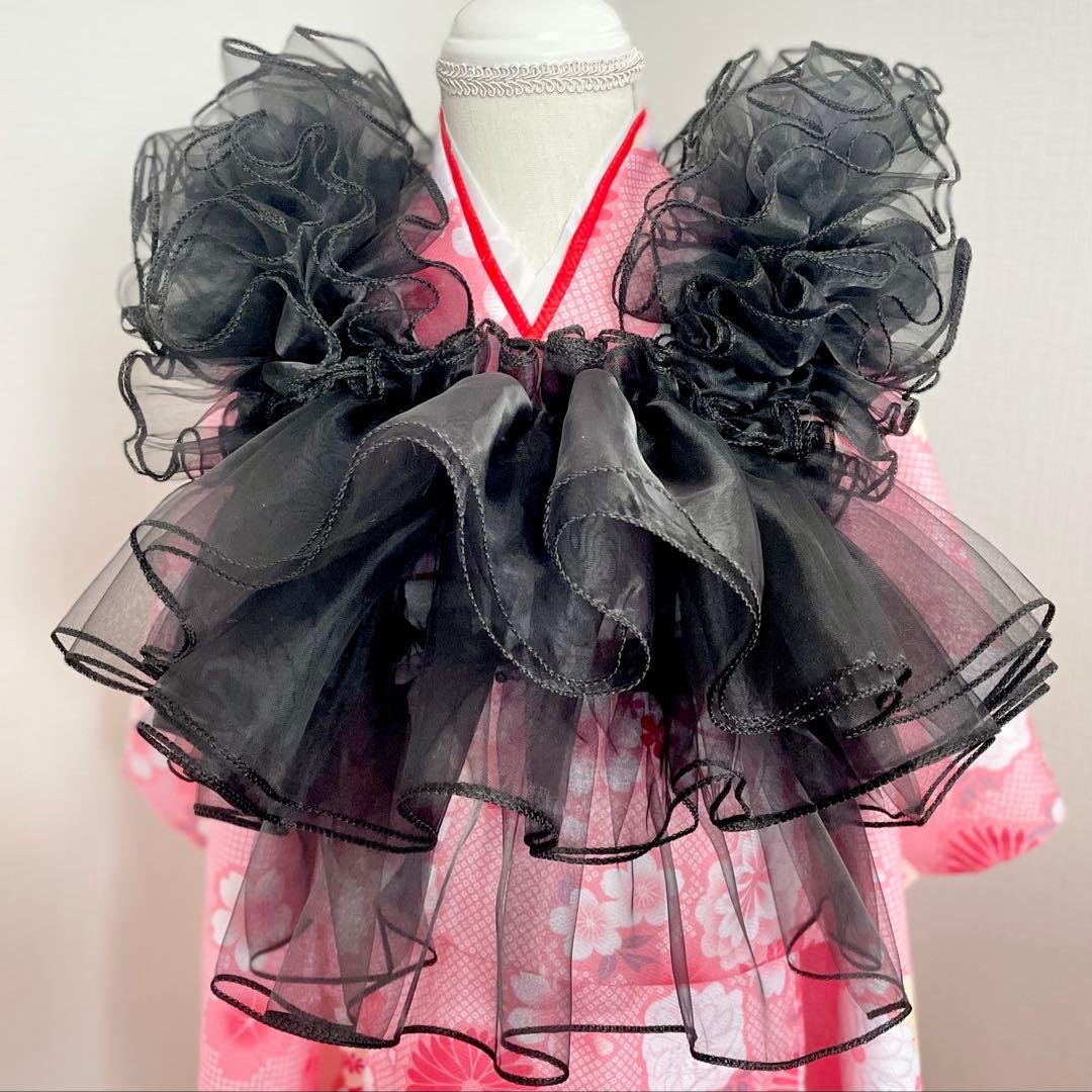 七五三3歳 被布着チュールオーガンジー黒ブラック かっこ可愛い着物