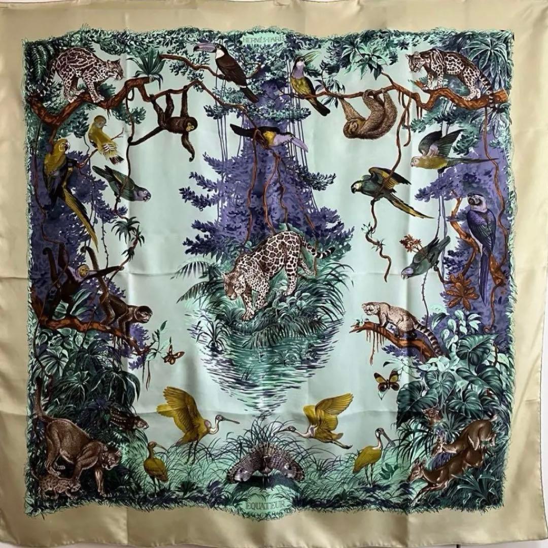 レア品】HERMESエルメスカレジェアン140「赤道直下」柄シルク100%