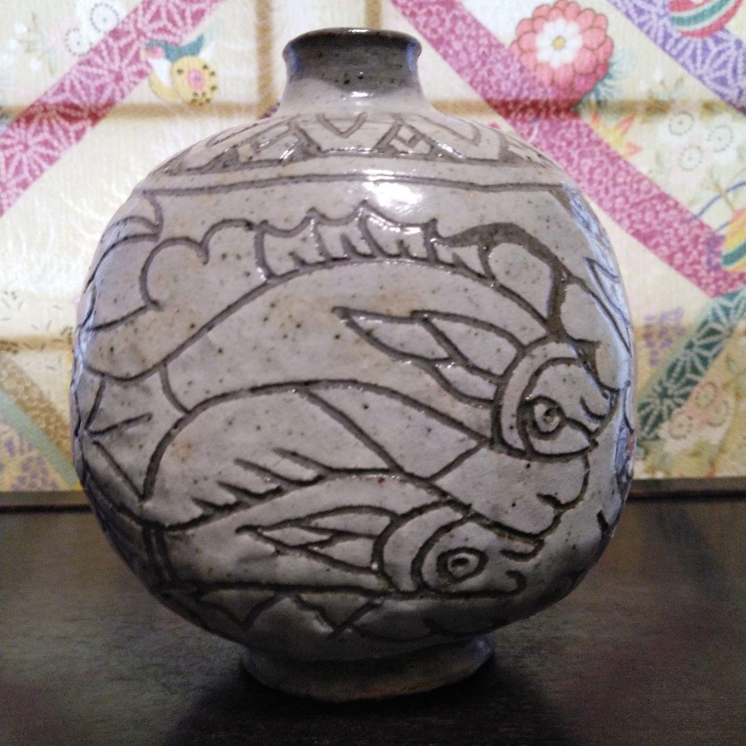 NO406 粉青沙器 魚絵壺 韓国陶器 - メルカリ