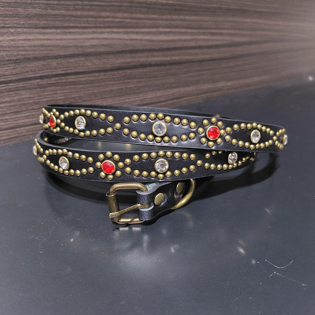 アイ赤□本革レザーフルスタッズナローベルト☆アメカジヴィンテージ