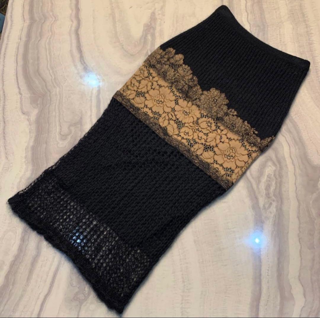 しーちゃん様N°21 イタリア　モヘア　シルク　レース　ロング　スカート　黒 しーちゃん様N°21 イタリア モヘア シルク レース ロング スカート 黒