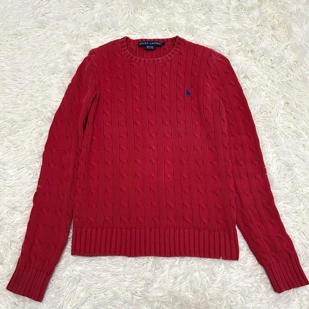ラルフローレン ケーブル編み ニット セーター コットン100% 赤 ポニー