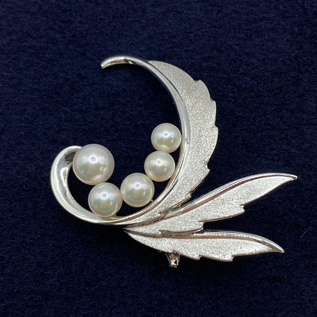 ⑱ MIKIMOTO ミキモト パール 真珠 ブローチ 5珠 リーフ 羽 入学式
