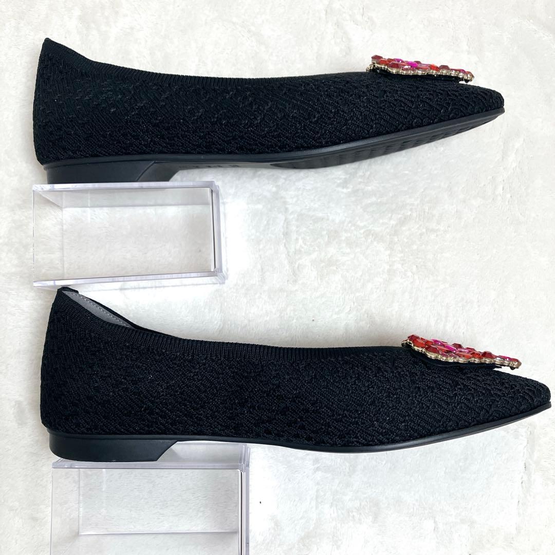 candy様専用 極美品DIANA フラットパンプス 23.5 黒ニット赤ハート