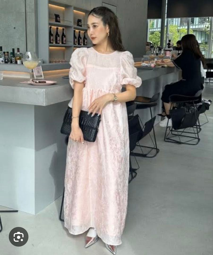 bubblesleevejacquarddressバブルスリーブジャガードドレス バブルスリーブジャガードドレス / bubble sleeve jacquard dress