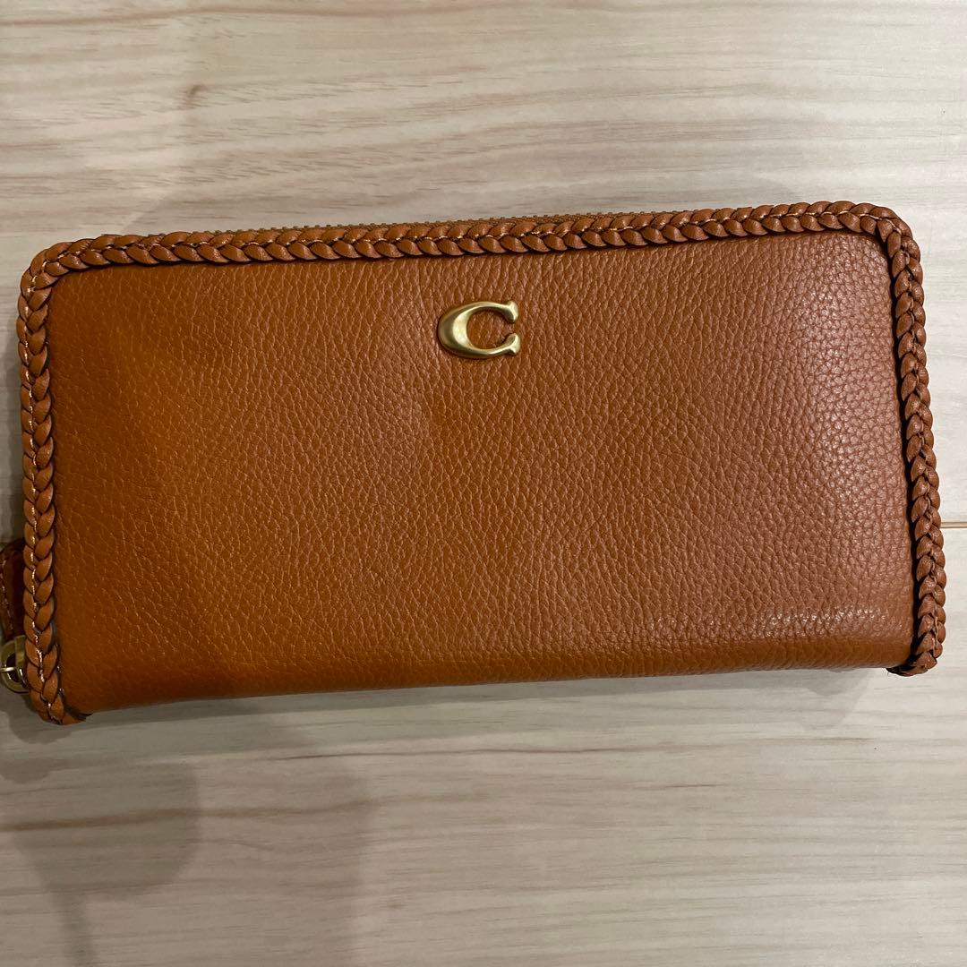 コーチ ブラウンレザー編み込み長財布 - メルカリ