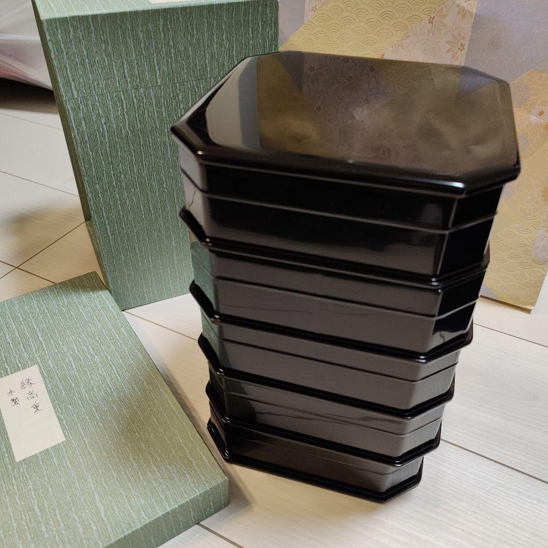 真塗 縁高五段 木製 古品セール中 輪島塗】縁高重 五段重 黒真塗 輪島塗工房 静峰 塗師静峯大家芳男 天然