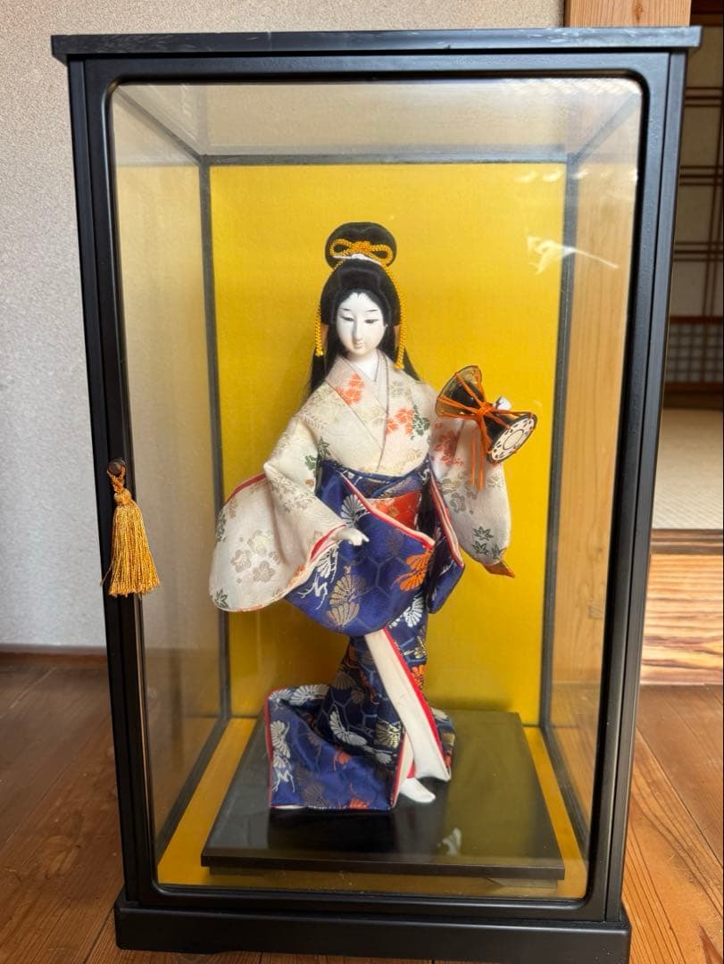 日本舞踊人形 ガラスケース入り 高さ53.5cm 和装人形 西陣織風 着物