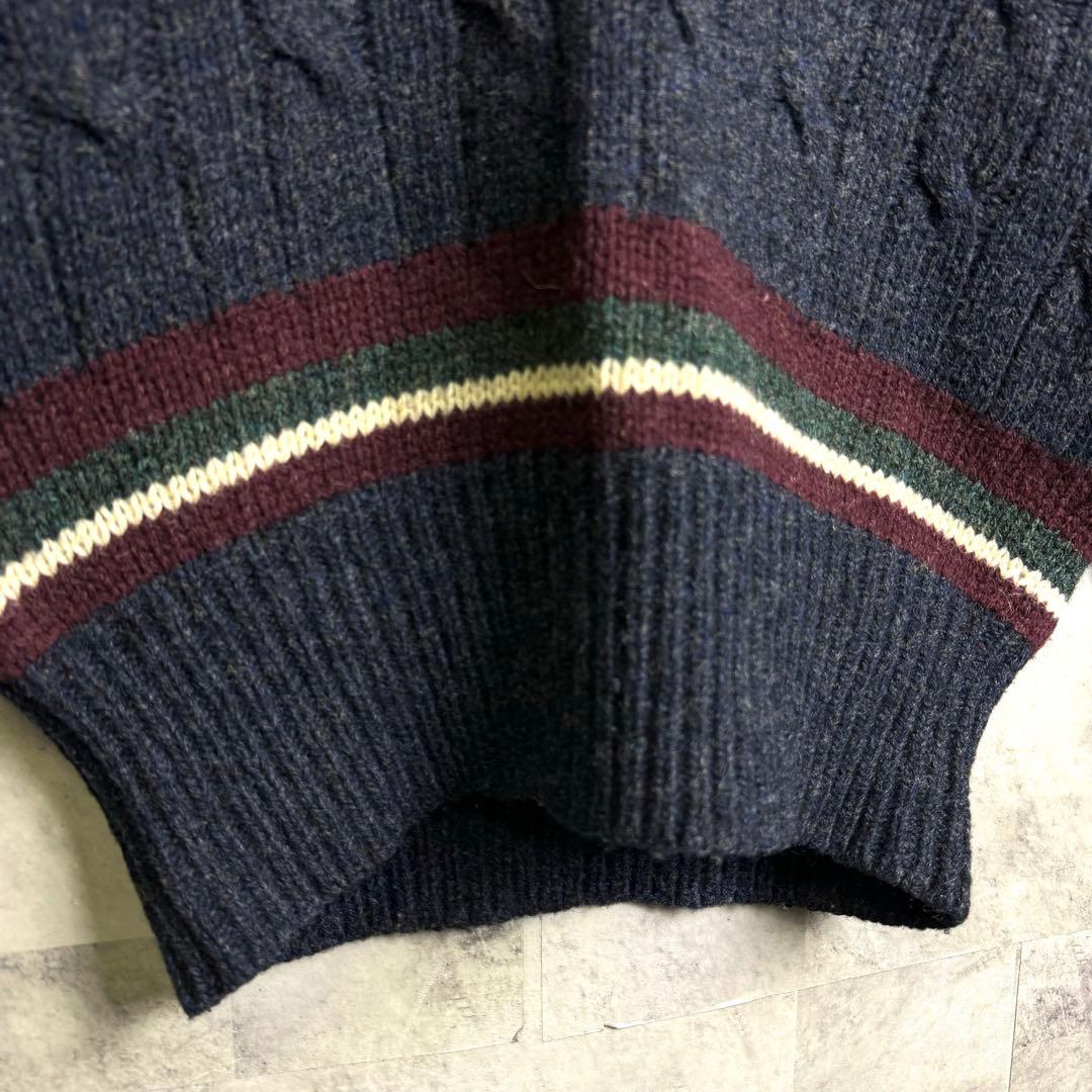 美品 90s ラルフローレン ケーブル編み チルデン ニットセーター 紺 M