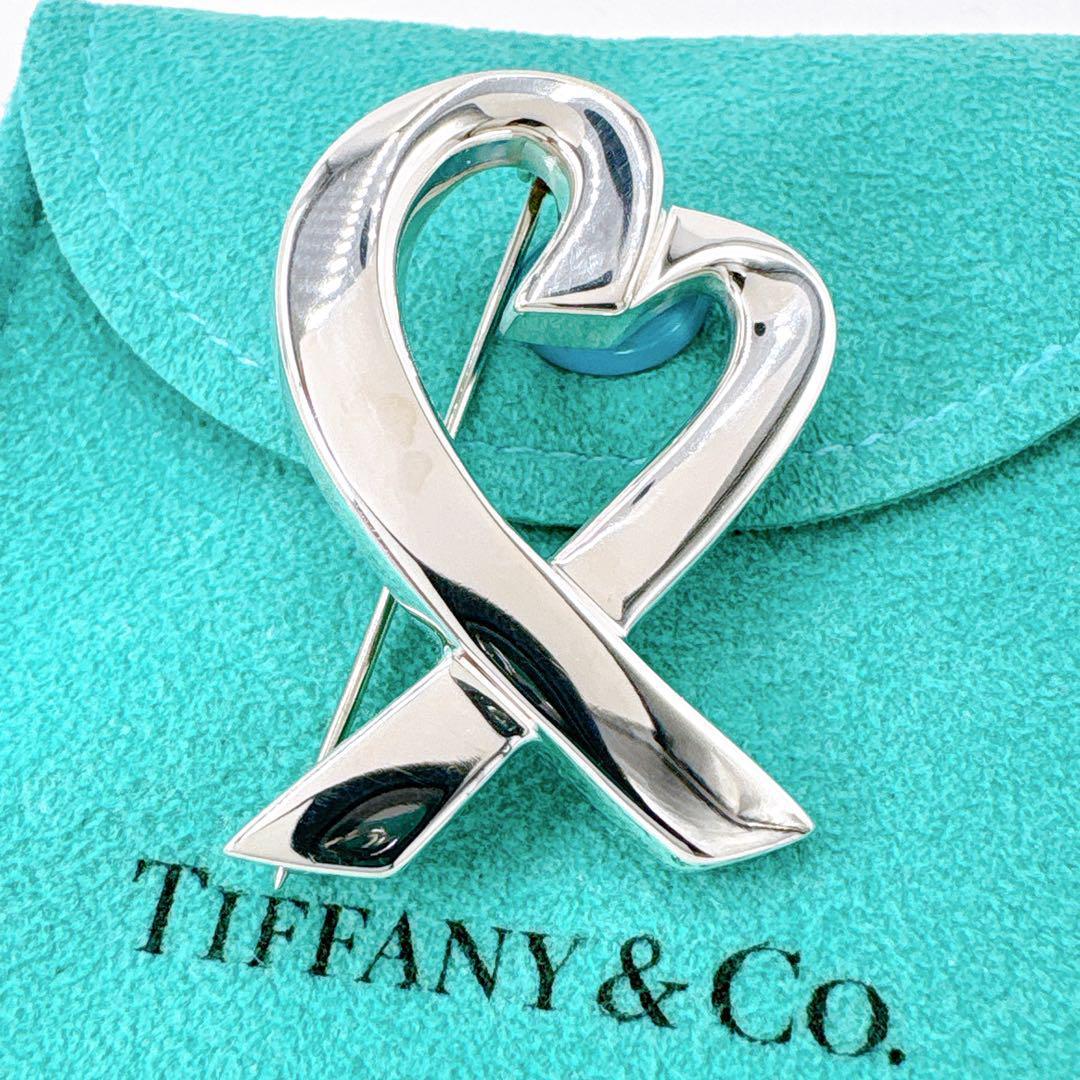 極美品 オールドティファニー ラビングハート ブローチ シルバー925 Tiffany&Co. ラビングハート ブローチ