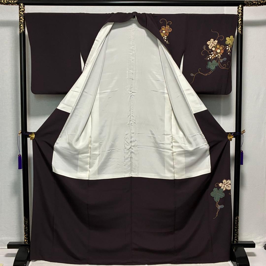 D85 訪問着 蔦の葉 菊 金駒刺繍 縫い紋 正絹 着物 袷 極美品 - メルカリ