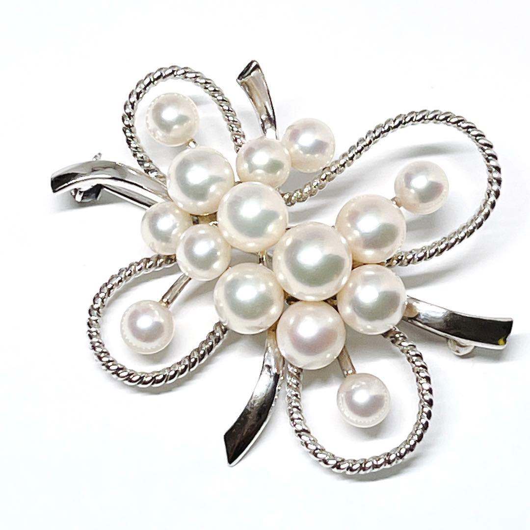 美品✨MIKIMOTOミキモト アコヤパール ブローチ 15球 フラワー リボン