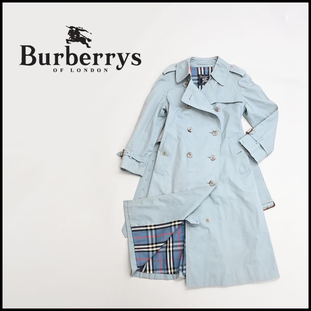 47957★年 バーバリーズ ノバチェック トレンチコート ライトブルー* バーバリー“淡いブルー”のシルクトレンチコートやショートジャケット