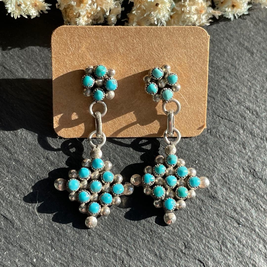 新品 ズニ族 Zuni インディアンジュエリー ピアス ターコイズ シルバー