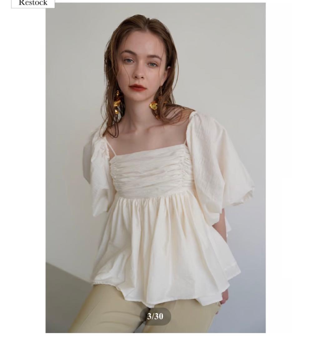 トップス Acka. puffy gather blouse white EFJONE Tops for Women 2024 Ruffle Hem Puff Sleeve White Waisted