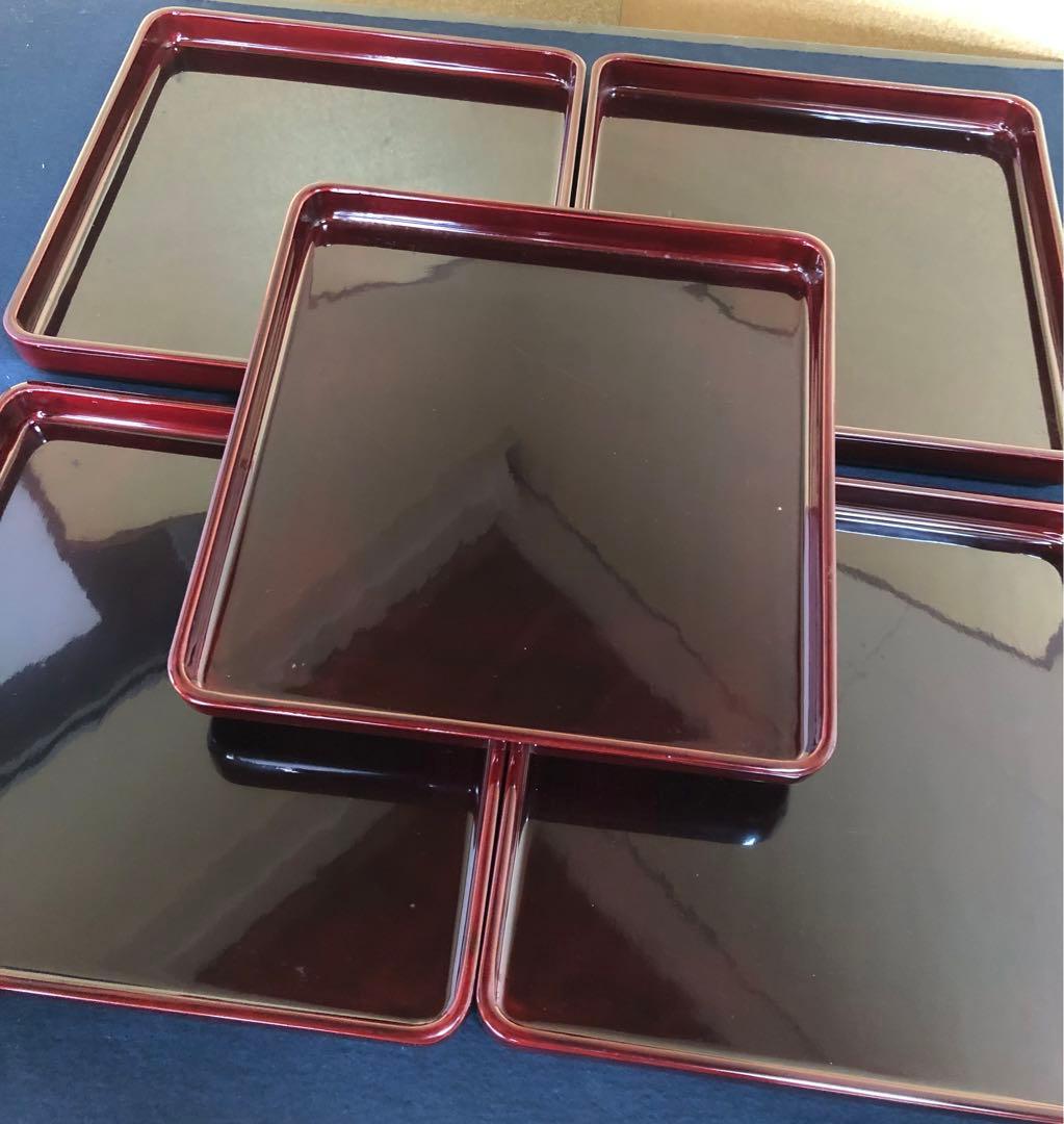 《R》春慶塗 会席膳5客 四方膳 銘々膳 木製漆器 木箱　260203く4