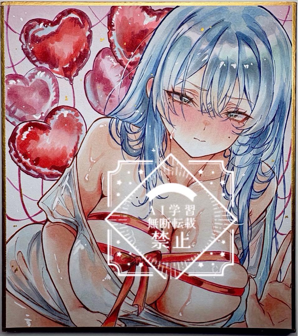 一点物 オリジナル 色紙 手描きイラスト アナログ 女の子 創作 原画