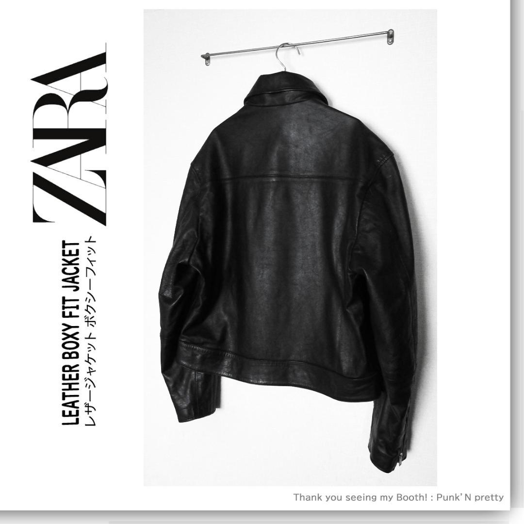 ZARA 新品 リアルレザージャケット ボクシーフィット L 牛革 ブラック