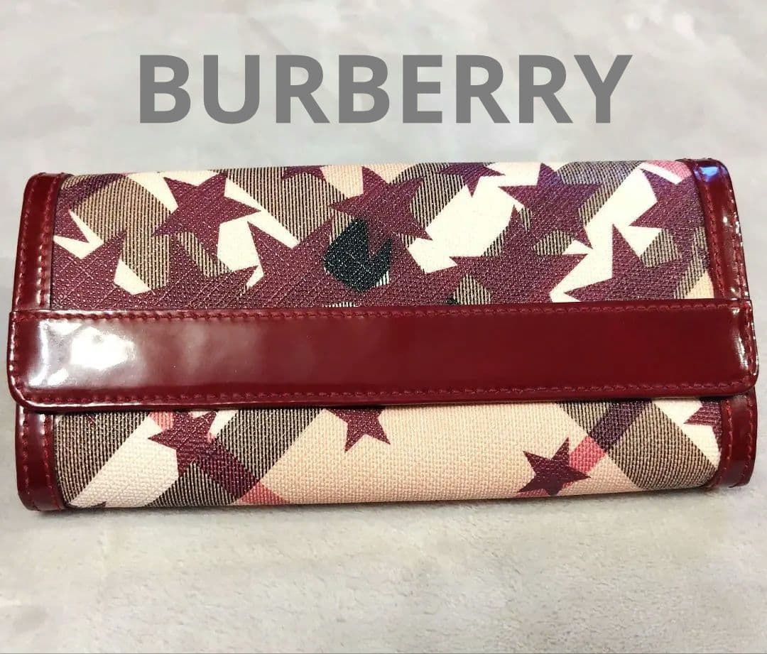 希少・美品】BURBERRY バーバリー 長財布 星 ノバチェック スター 赤
