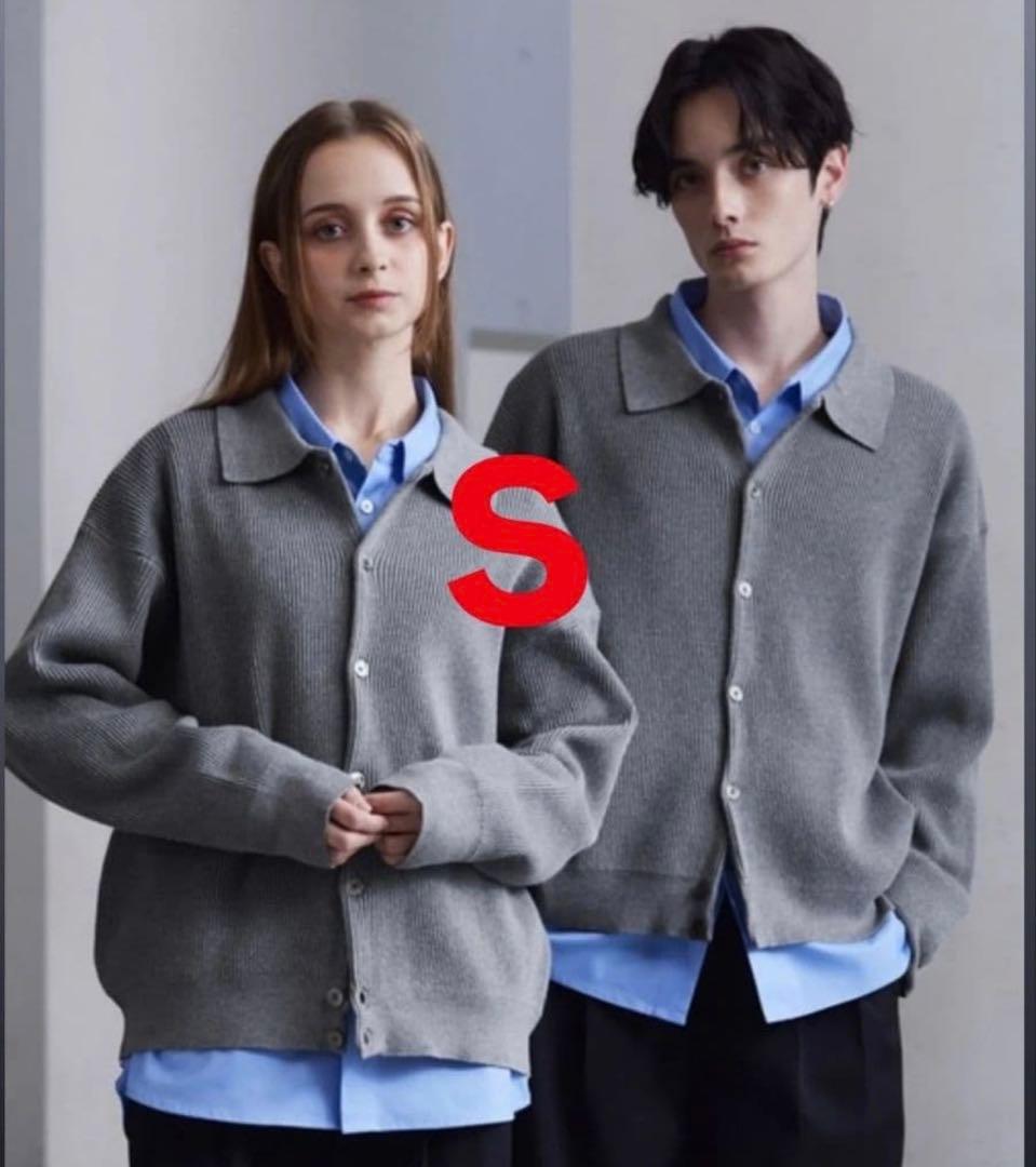 CLEL ベーシック/スプレー畦編みニットシャツカーディガン Gray S CLEL】Basic/Spray Rib Knit Shirt Cardigan / ベーシック/スプレー畦