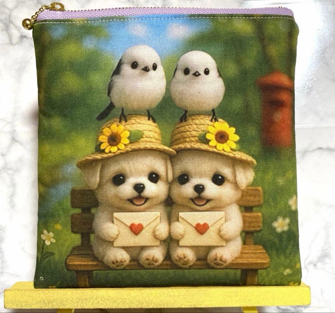 2645✨シマエナガとまるちゃん✨両面 フラットポーチ ハンドメイド感謝