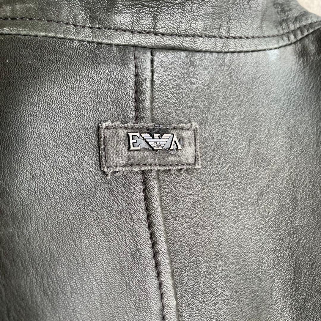 00s emporio ARMANI シングルライダース レザージャケット 深緑