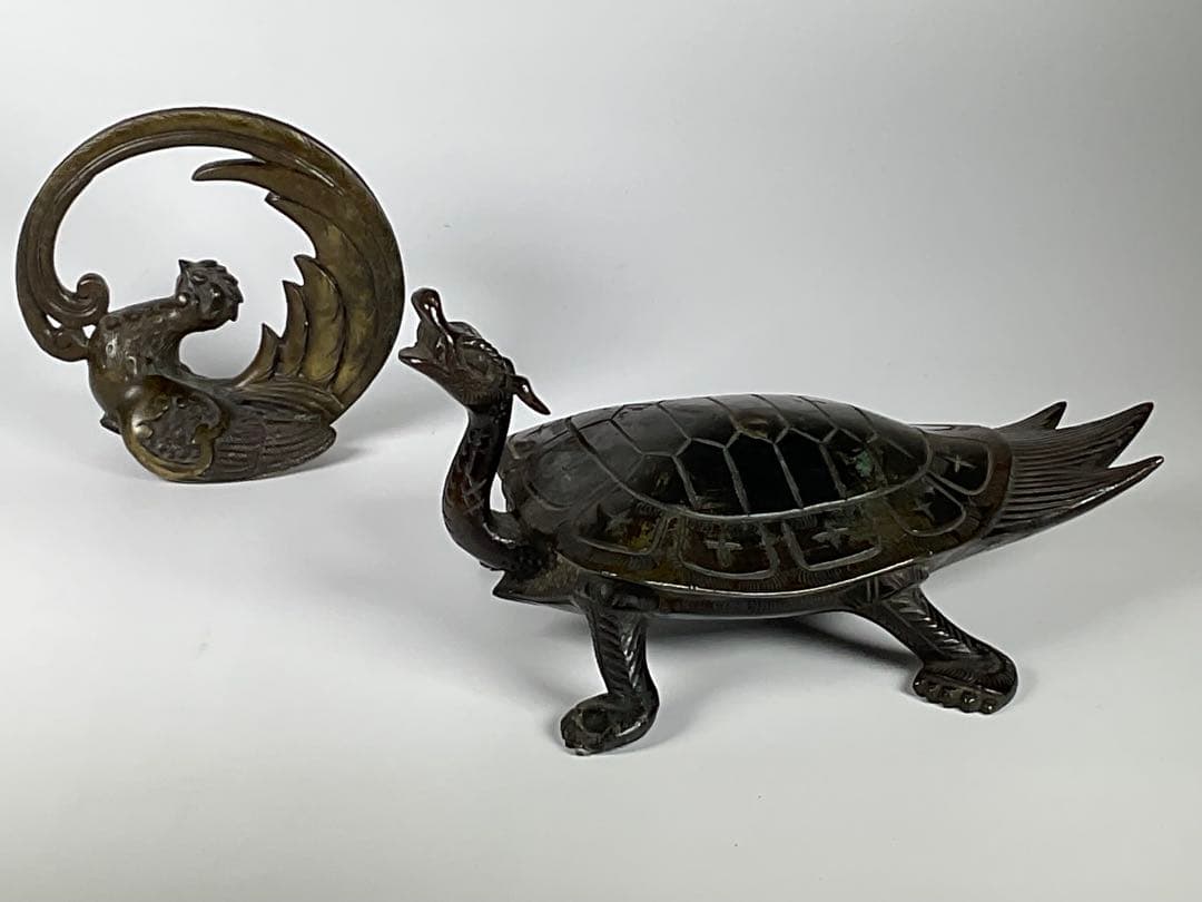 古銅　亀・鳳凰　中国古玩　銅製置物　２点 八仙人置物 銅製八仙騎亀の置物 風水グッズ : 中国貿易公司ctc