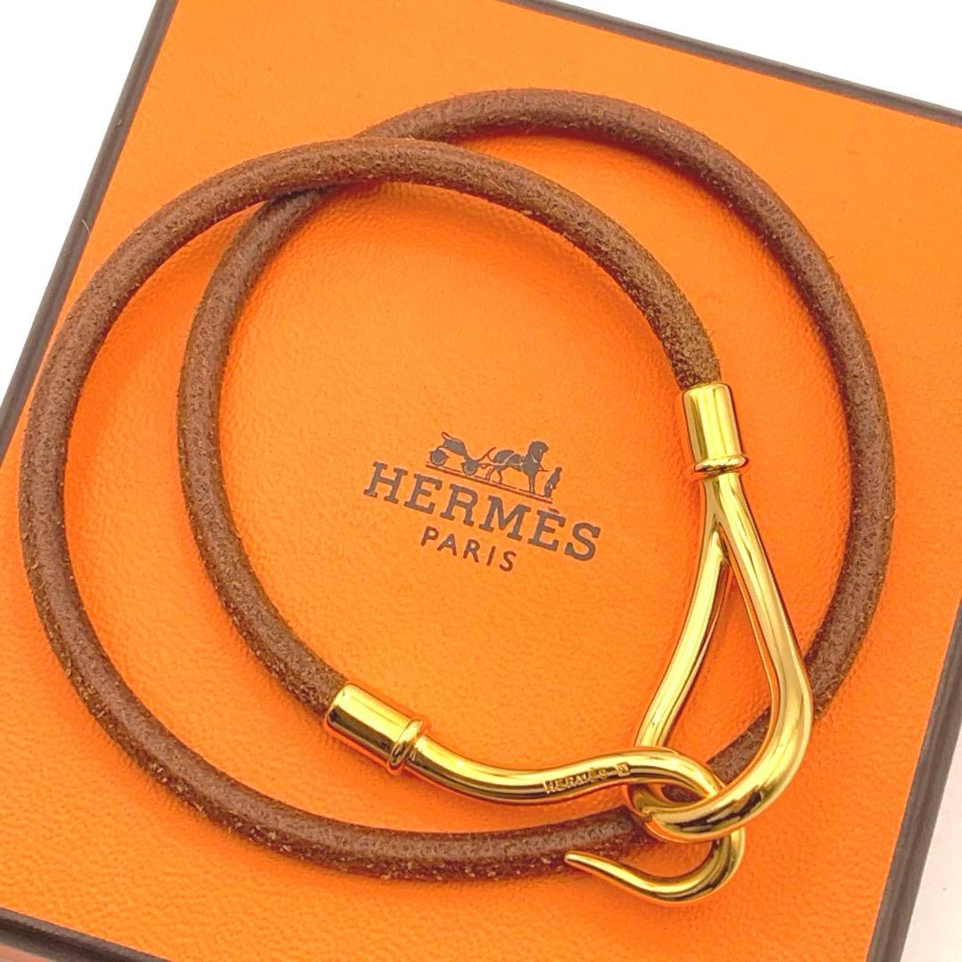 HERMES ジャンボ 2連ブレスレット ゴールド金具 ブラウンレザー - メルカリ