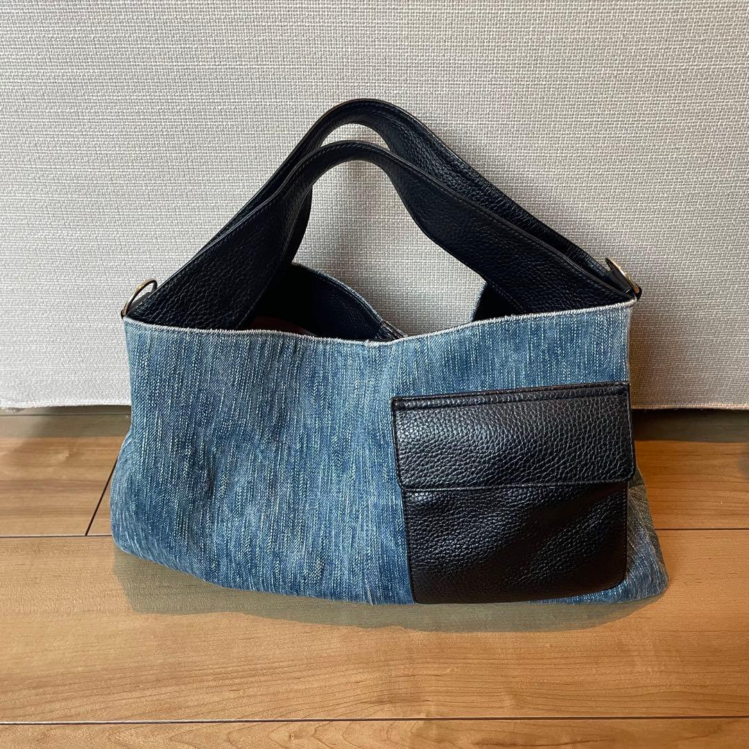 極美品 アタオ エルヴィ ハンドバッグ ショルダーバッグ デニム - メルカリ