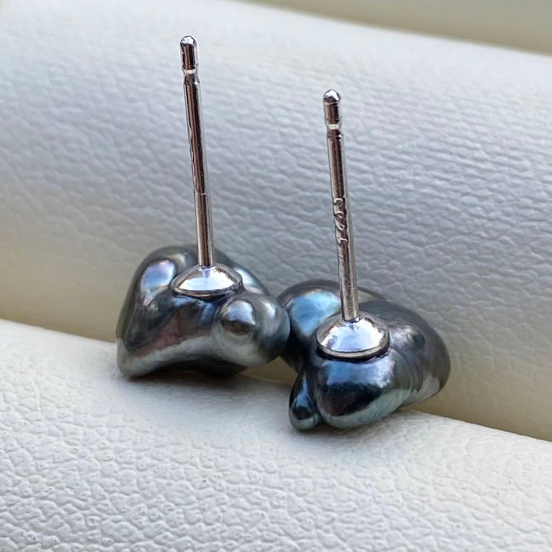 本真珠　南洋黒蝶真珠無核ケシパール直結タイプピアス　9.6mmP1205