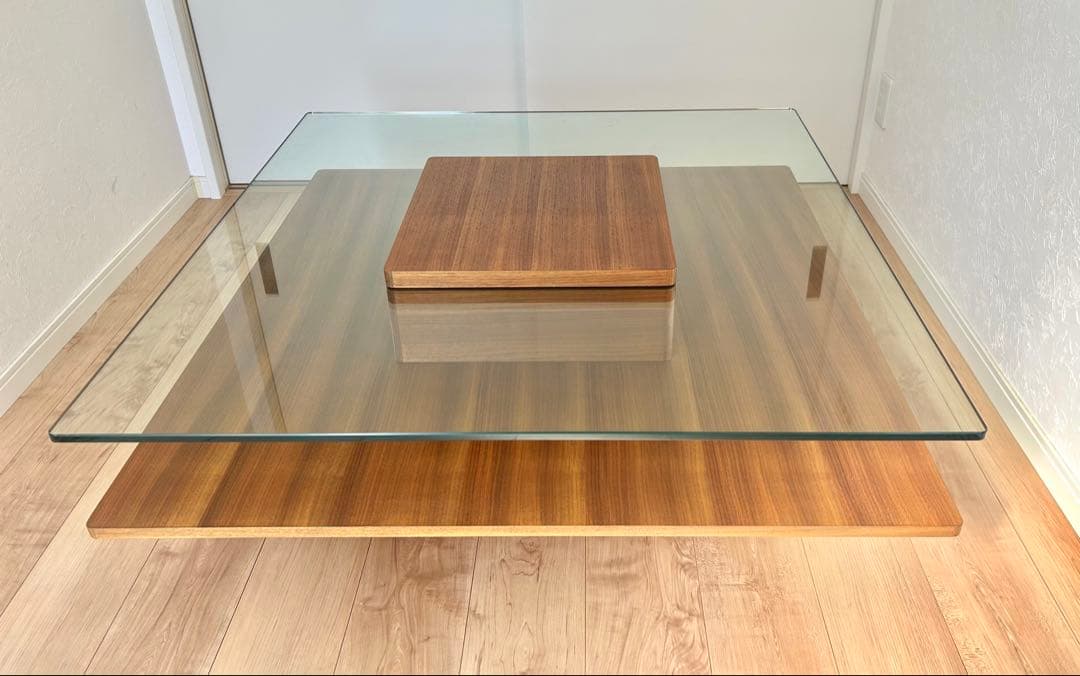 ＊IRORI様用＊【送料込み】100cm正方形モダンローテーブル (木目×ガラス センターテーブル ガラステーブル 高級 テーブル 幅100cm おしゃれ