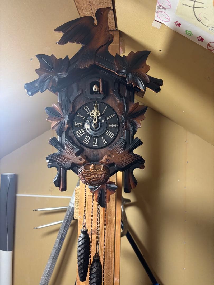 鳩時計　poppo 木製鳩時計 鳥と葉の彫刻　手塚時計店 手塚時計 木製鳩時計 POPPO #135 昭和30年代後半頃【W325】 | れと