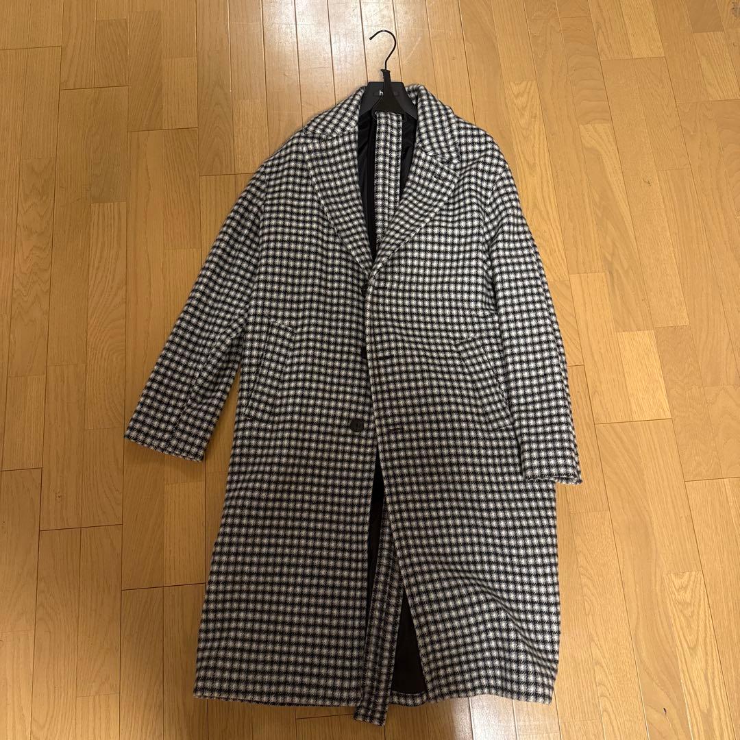 hevo チェック柄 チェスターコート サイズ46 大きいサイズ シャギーチェックサイドスリットチェスターコート 通販