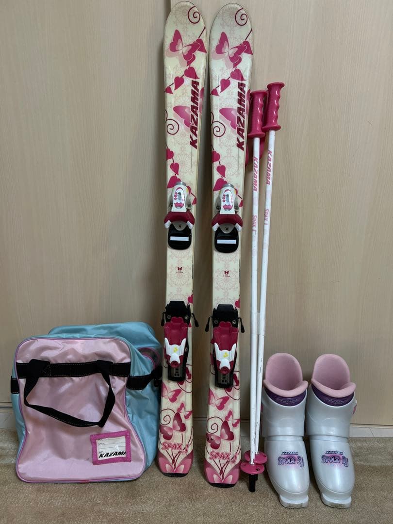 キッズ用 KAZAMAスキー板110cm ブーツ20cmストック90cm - メルカリ