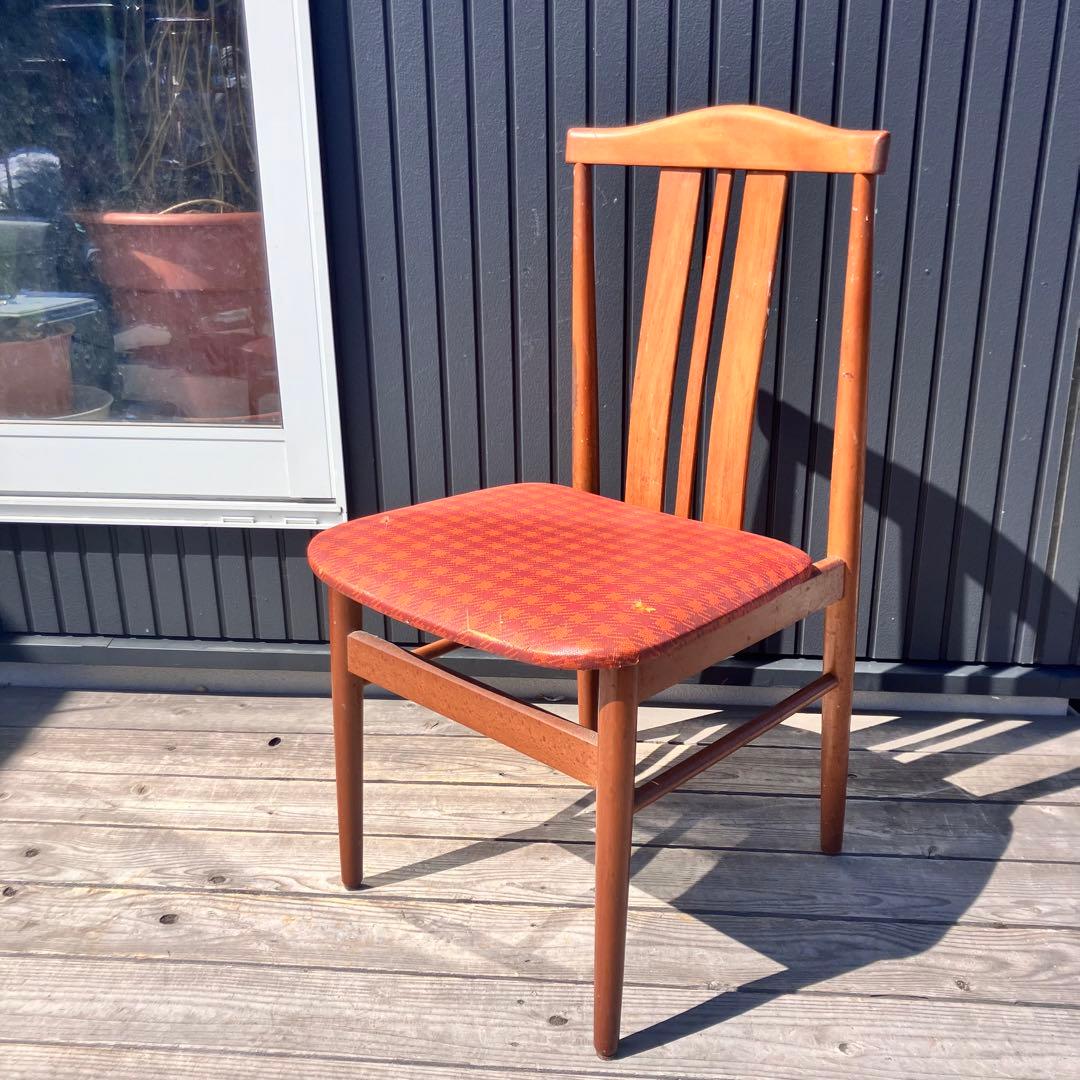 ③ 昭和レトロ トーア 東亜林業 千鳥格子柄 木製椅子 ダイニングチェア